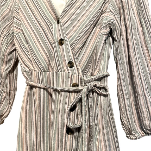 American Eagle Outfitters Striped Wrap Midi Dress in Neutral Stripes - Picture 5 of 7